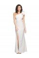 One Shoulder Long Full Length Crepe Prom Dress with Ruffles and Side Split UK