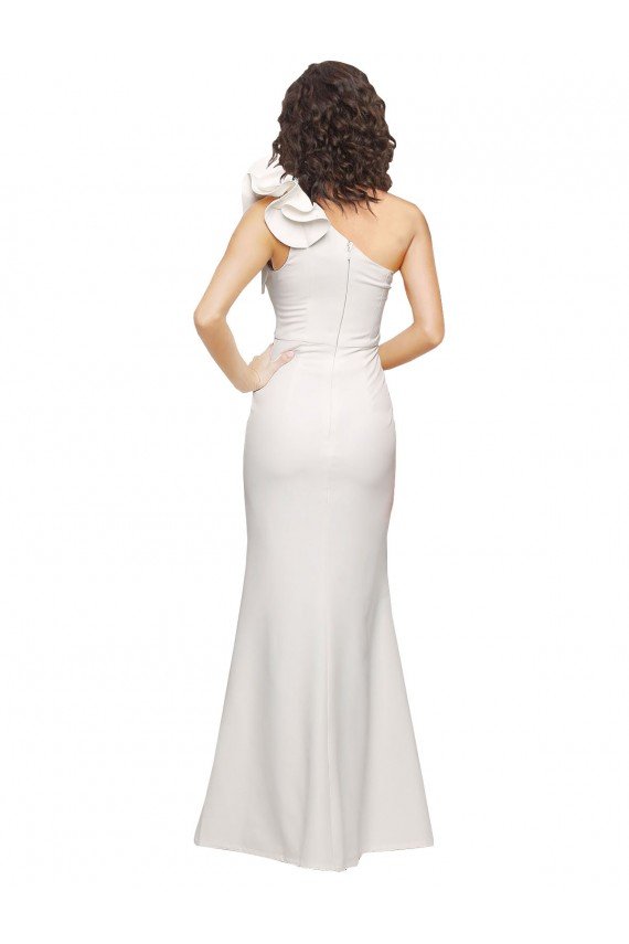 One Shoulder Long Full Length Crepe Prom Dress with Ruffles and Side Split UK