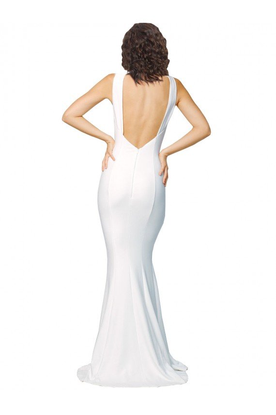 High Neck Low V-Back Long Crepe Prom Dress UK