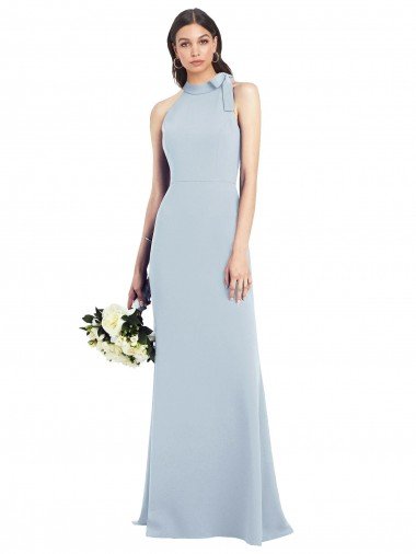Halter Bow Neck Open Back Soft Full Length Trumpet Prom Dress UK