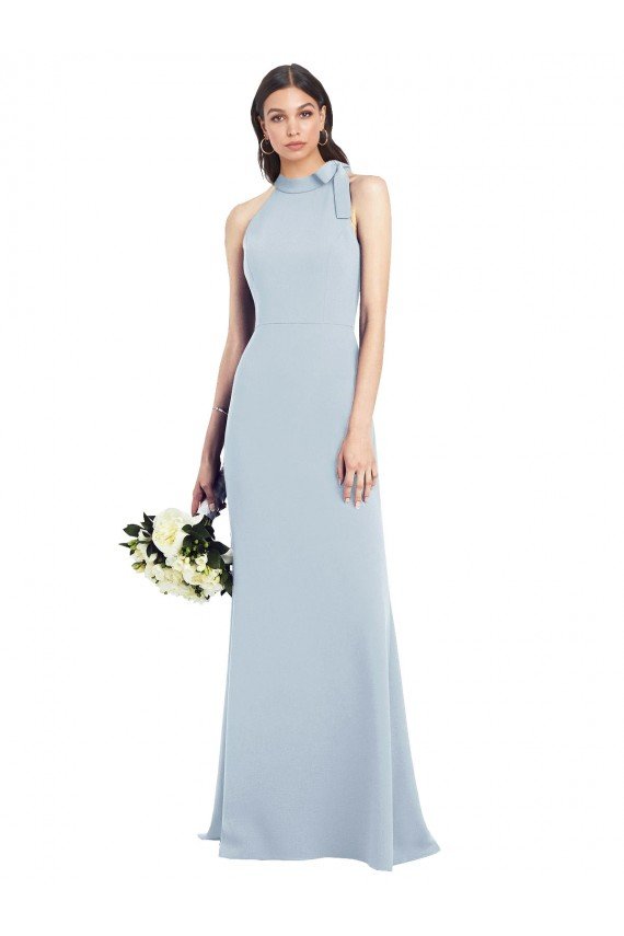 Halter Bow Neck Open Back Soft Full Length Trumpet Prom Dress UK