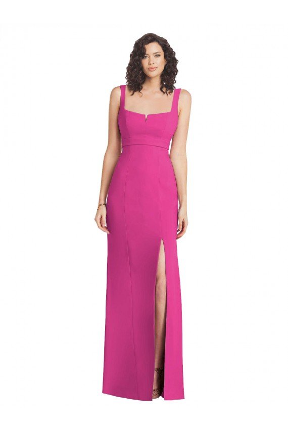 Wide Strap Notch Empire Waist Bridesaid Dress with Front Slit UK