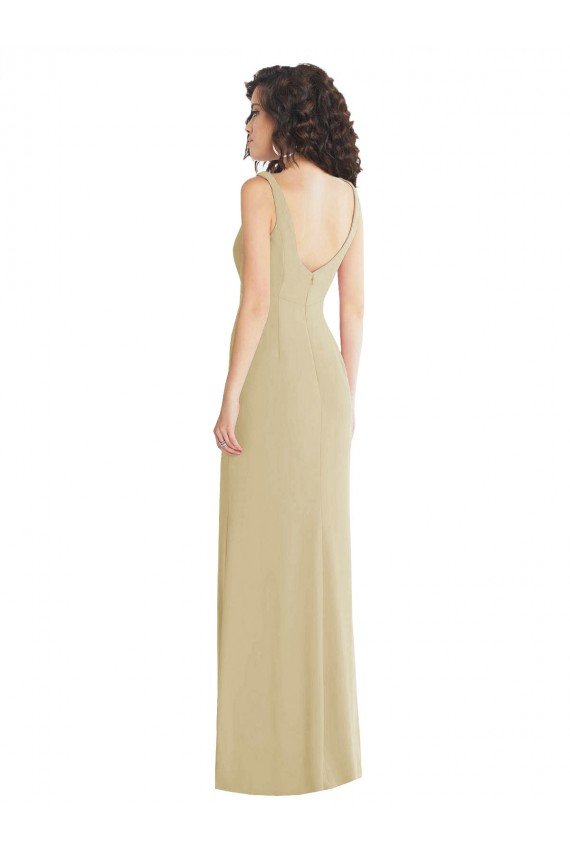 Wide Strap Slash Cutout Empire Crepe Prom Dress with Front Slit UK