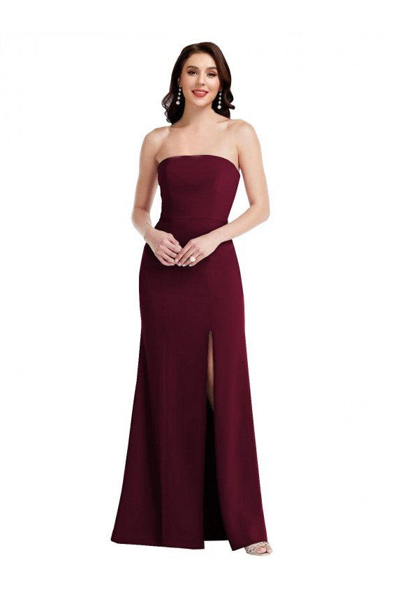 Strapless Crepe Maxi Prom Dress with Front Slit UK