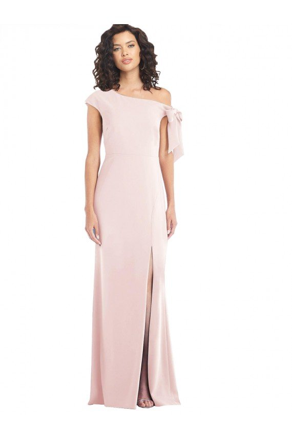 Off the Shoulder Tie Detail Trumpet Crepe Prom Dress with Front Slit UK