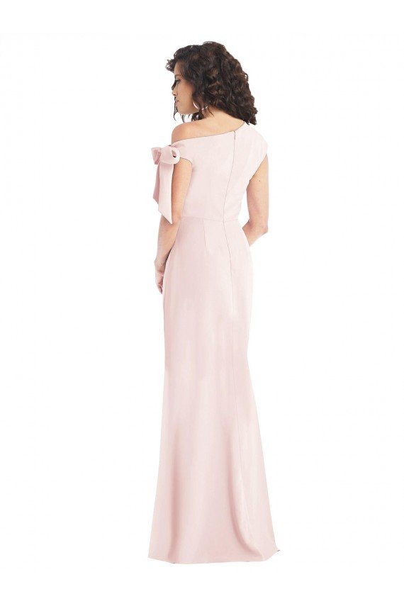 Off the Shoulder Tie Detail Trumpet Crepe Prom Dress with Front Slit UK