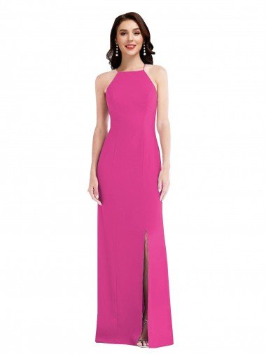 Open Back High Neck Halter Trumpet Crepe Prom Dress UK