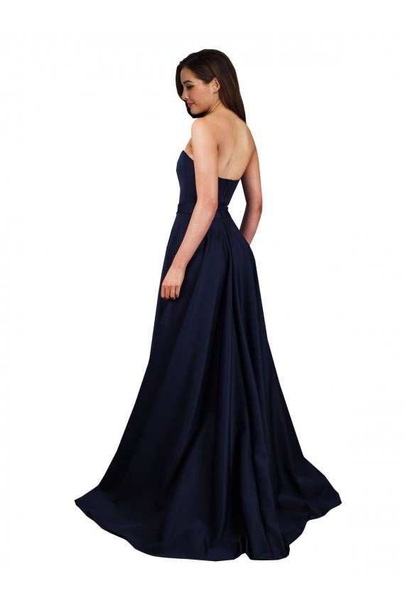 Sweetheart Neckline Low Back Long Crepe Prom Dress with High Leg Spit & Pockets UK