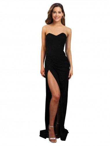 Corset Style Strapless Crepe Prom Dress with High Split UK