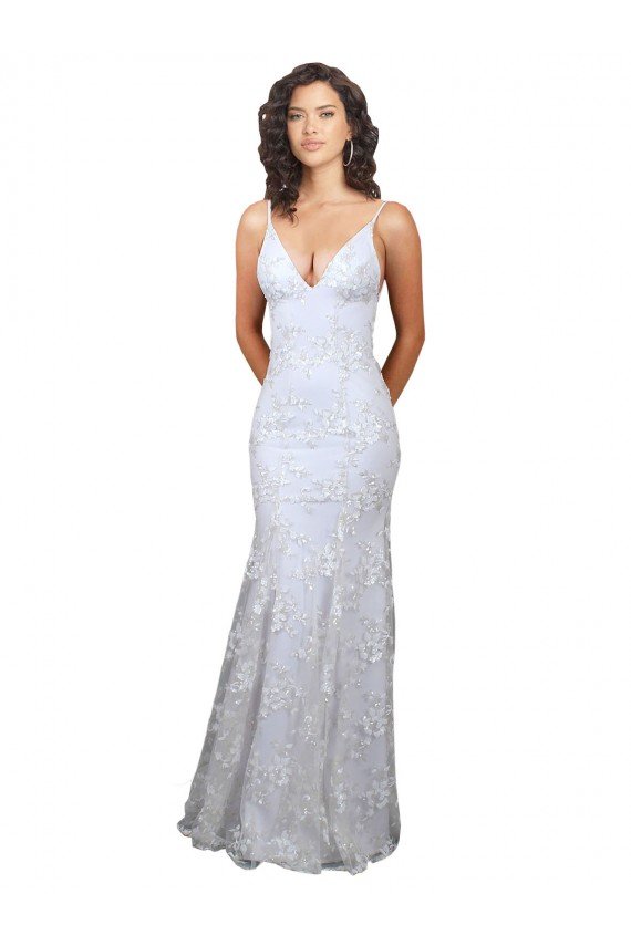 V-Neckline Backless Floral Patterned Sequin Formal Prom Dress UK