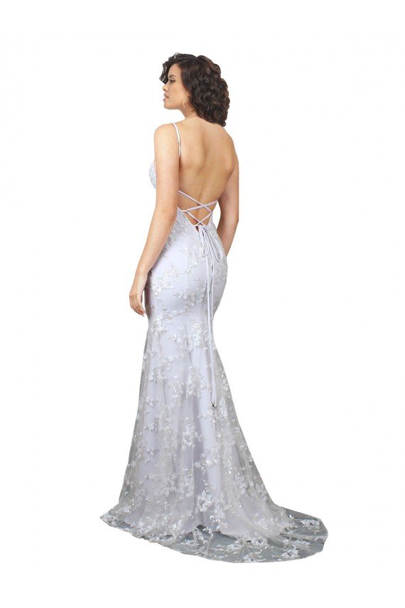 V-Neckline Backless Floral Patterned Sequin Formal Prom Dress UK