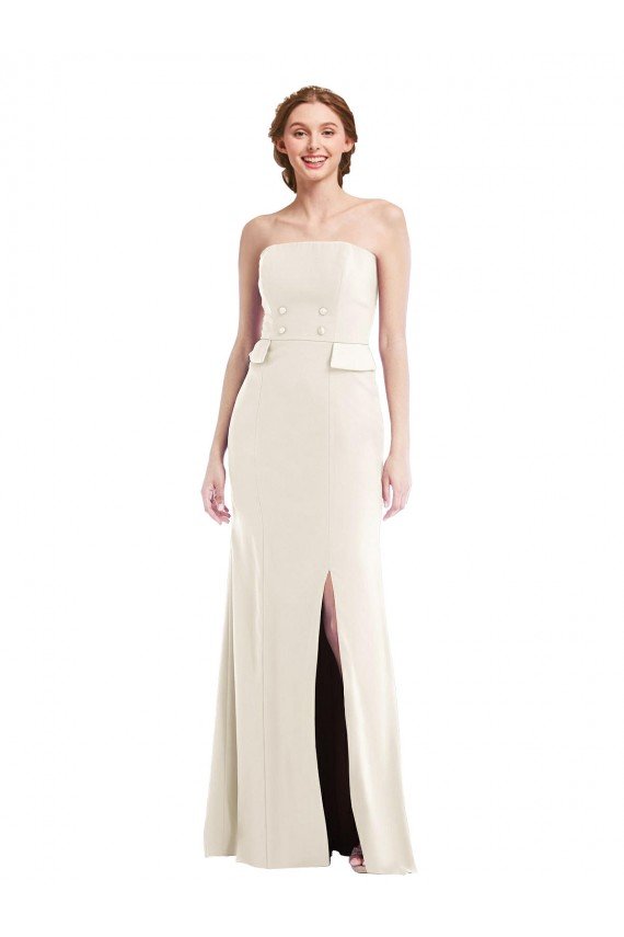 Long Strapless Tuxedo Maxi Prom Dress with Front Slit & Pockets UK