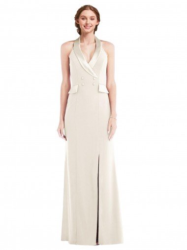 Halter Tuxedo Maxi Prom Dress with Front Slit UK