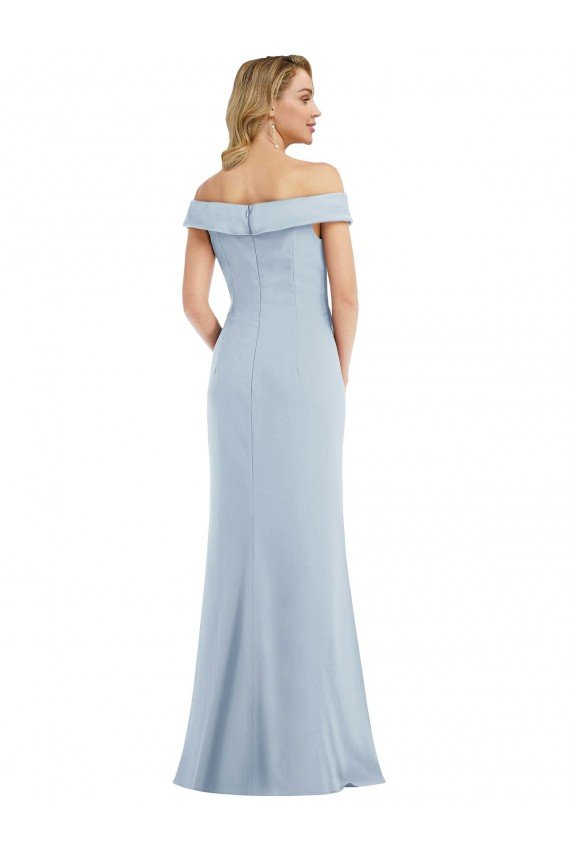 Off the Shoulder Tuxedo Maxi Prom Dress with Front Slit UK