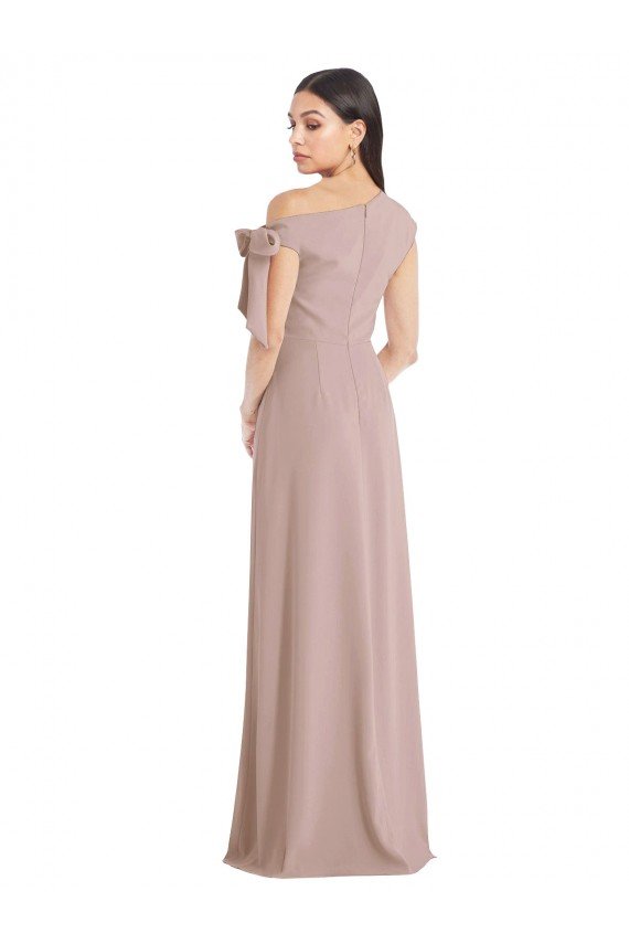Off the Shoulder Tie Detail Maxi Crepe Prom Dress with Front Slit UK