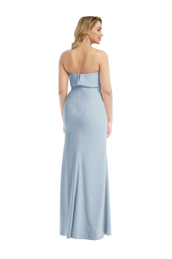 Strapless Overlay Bodice Crepe Maxi Prom Dress with Front Slit UK