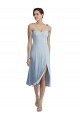 Midi Cocktail Length Bustier Crepe Prom Dress with Back Bow Straps UK