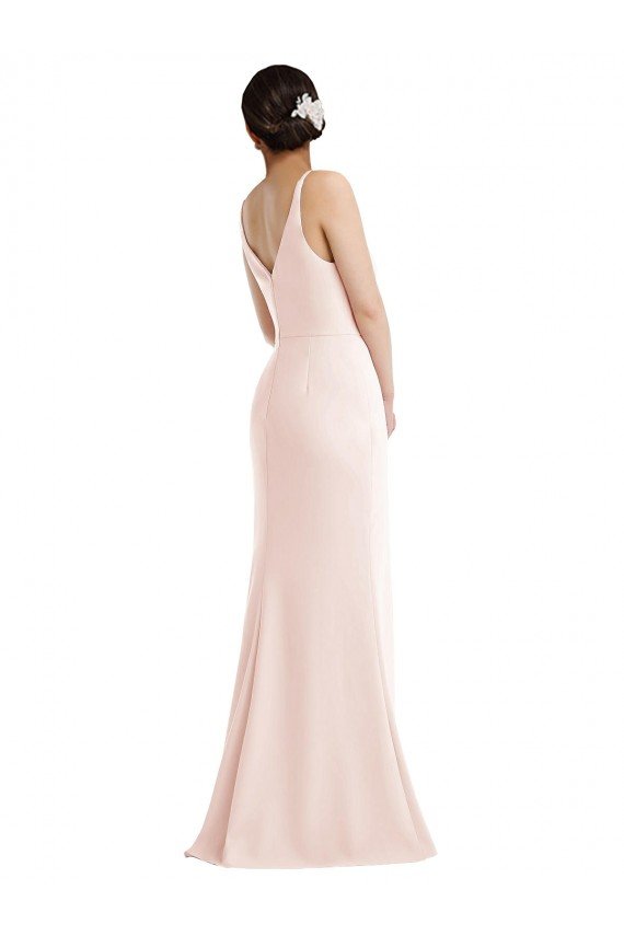 Skinny Strap Deep V-Neck Trumpet Crepe Prom Dress with Front Slit UK