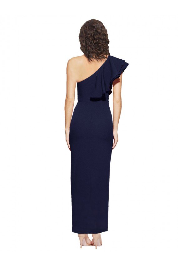 Ruched Floor Length Long Crepe Prom Dress with Shoulder Ruffles UK