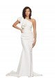 Ruched Long Sweep Train Crepe Prom Dress with Shoulder Ruffles UK