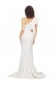 Ruched Long Sweep Train Crepe Prom Dress with Shoulder Ruffles UK