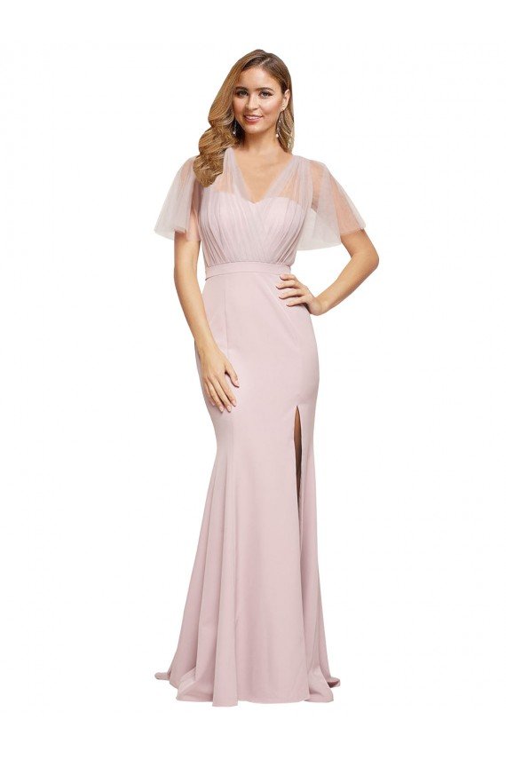 Crepe Long Sweetheart Neckline Prom Dress with Tulle Overlay Shoulders UK