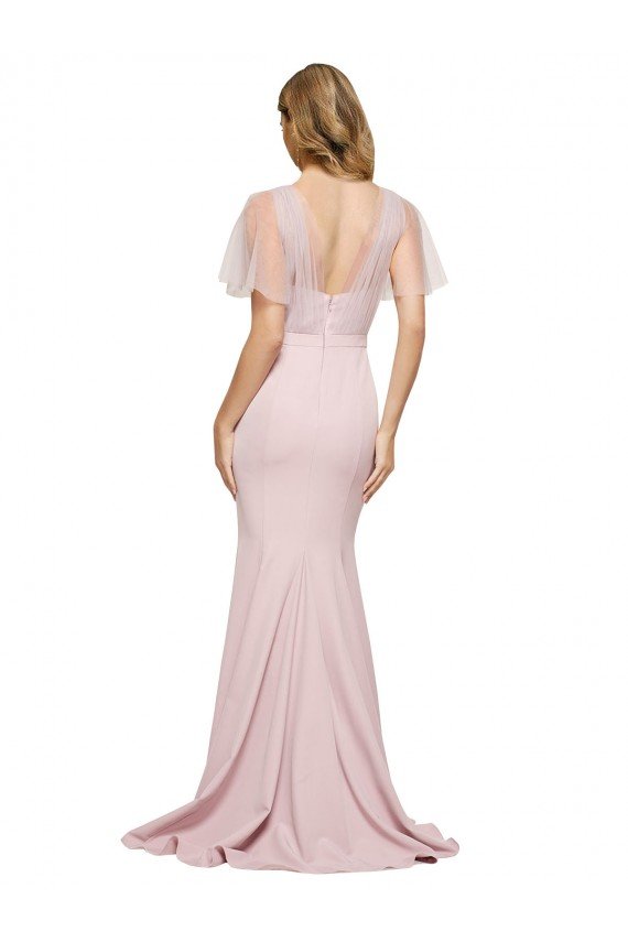 Crepe Long Sweetheart Neckline Prom Dress with Tulle Overlay Shoulders UK