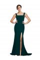 Fitted Square Neck Long Crepe Prom Dress with Train and Side Split UK