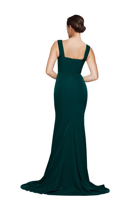 Fitted Square Neck Long Crepe Prom Dress with Train and Side Split UK