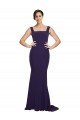 Square Neck Long Sweep Train Crepe Prom Dress with Thick Straps UK