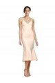 Midi Length V-Neckline Crepe Cocktail Prom Dress / Homecoming Dress with Thin Straps and Fulted Skirt UK