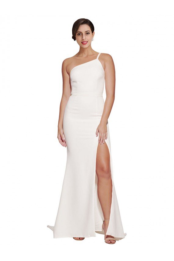 Long Sweep Train Crepe Prom Dress with Side Split and One Strap UK