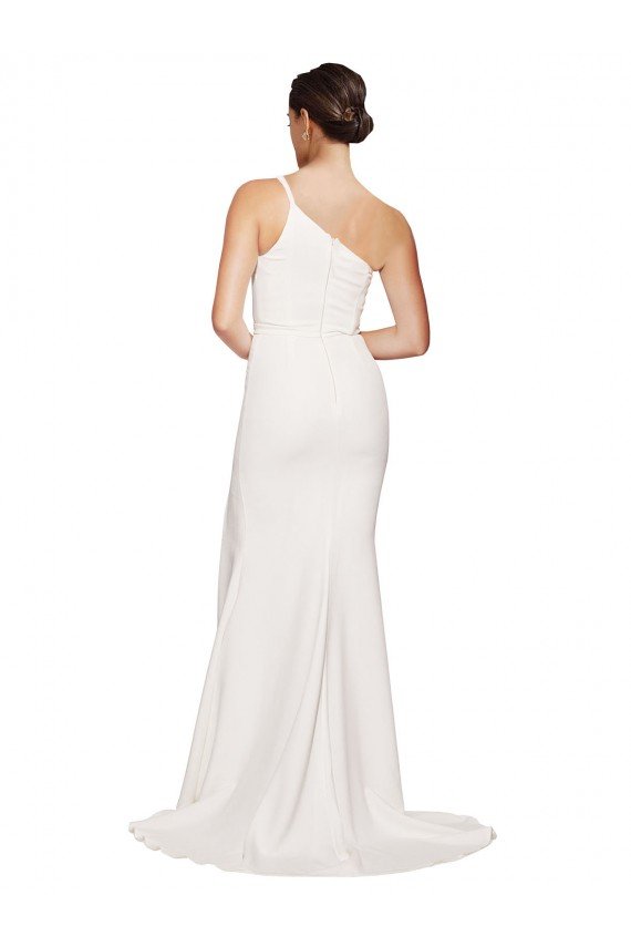 Long Sweep Train Crepe Prom Dress with Side Split and One Strap UK