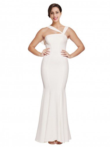Full Length Square Neck Crepe Prom Dress with Asymmetrical Straps and Bow Back UK