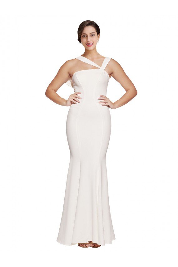 Full Length Square Neck Crepe Prom Dress with Asymmetrical Straps and Bow Back UK