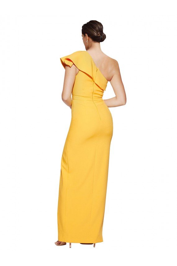 One Shoulder Floor Length Crepe Prom Dress with Thigh High Split UK