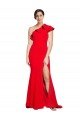 One Shoulder Long Sweep Train Crepe Prom Dress with Thigh High Split UK