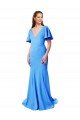 Short Sleeves Long V-Neck Crepe Prom Dress with V-Back UK