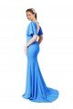 Short Sleeves Long V-Neck Crepe Prom Dress with V-Back UK