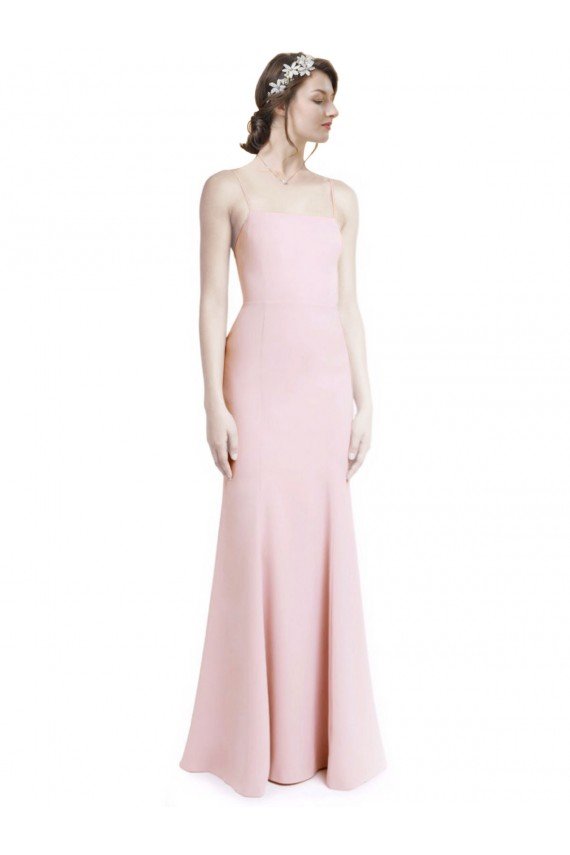 Square Neck Criss Cross Open Back Slim Crepe Prom Dress with Spaghetti Straps UK