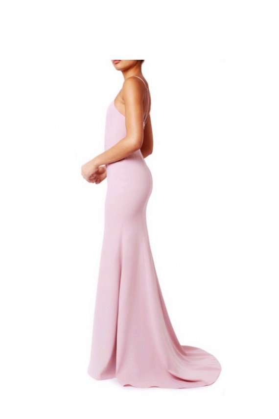 Square Neck Criss Cross Open Back Slim Crepe Prom Dress with Spaghetti Straps UK