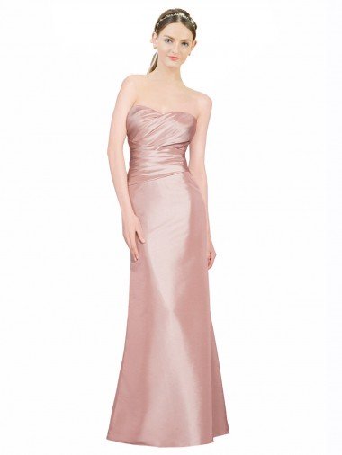 Long Strapless Stretch Satin Prom Dress with Pleats and Low Back UK