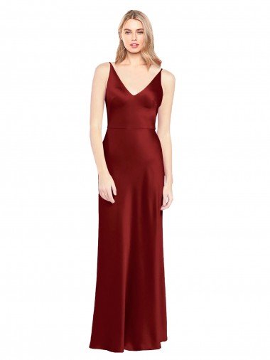 Full Length Long Stretch Satin Slip Prom Dress V-Back UK