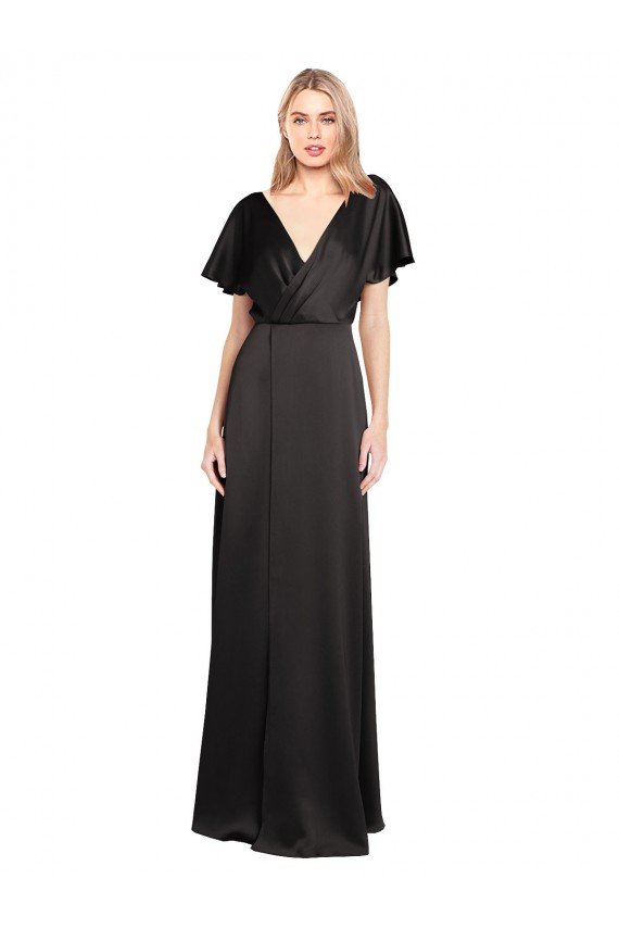 Cap Sleeves Open Back Long Stretch Satin Prom Dress UK