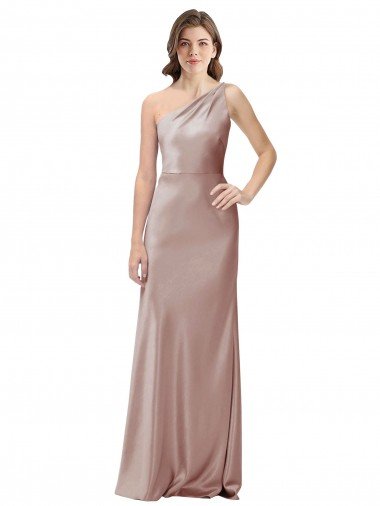 One Shoulder Black-Tie Floor Length Long Stretch Satin Prom Dress UK