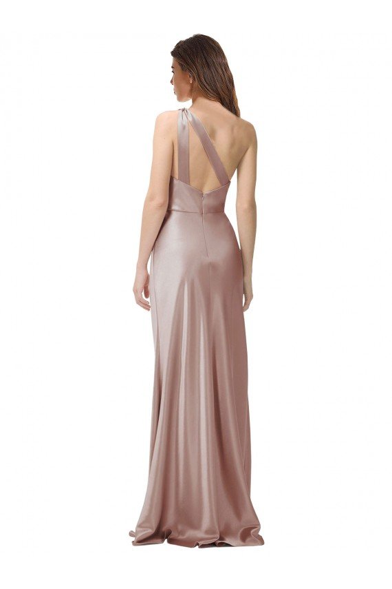 One Shoulder Black-Tie Floor Length Long Stretch Satin Prom Dress UK