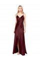 Sleek Spaghetti Straps V-Neck Stretch Satin Prom Dress with Center Front Slit UK