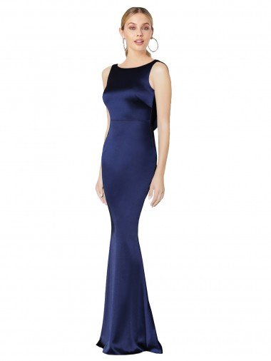 Sheath High Neck Stretch Satin Prom Dress Low Back UK