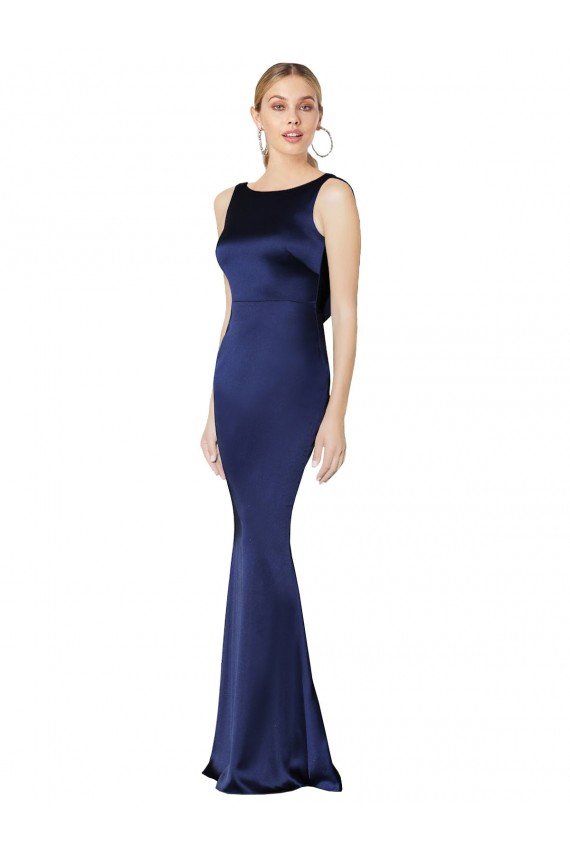 Sheath High Neck Stretch Satin Prom Dress Low Back UK