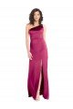 Sleek One Shoulder A-Line Long Stretch Satin Prom Dress with Spaghetti Straps Back UK